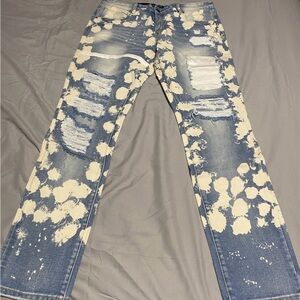 Blue and White Distressed Women’s Jeans